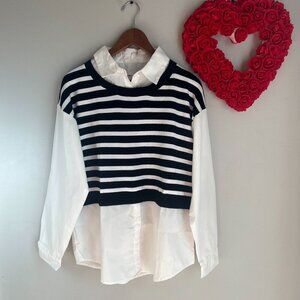 Blu Pepper Black and White Striped Blouse